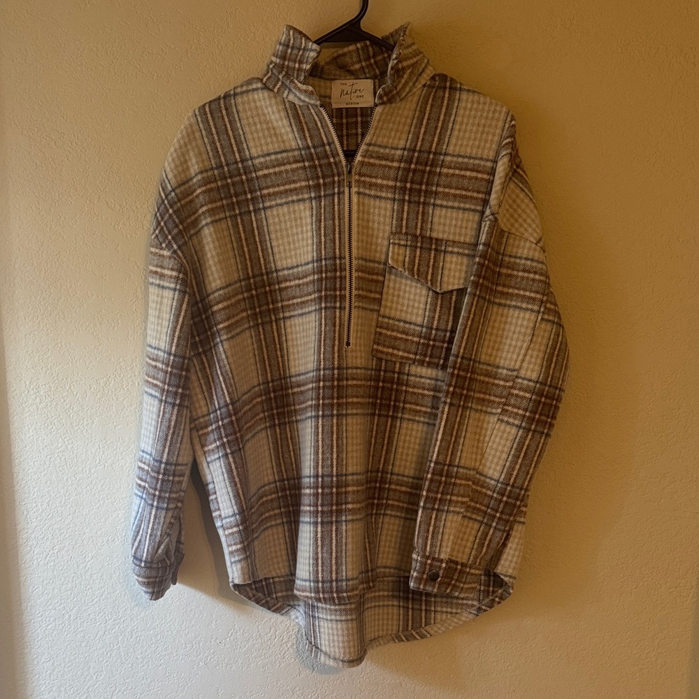 HALFZIP NEUTRAL PLAID FLANNEL SZ M